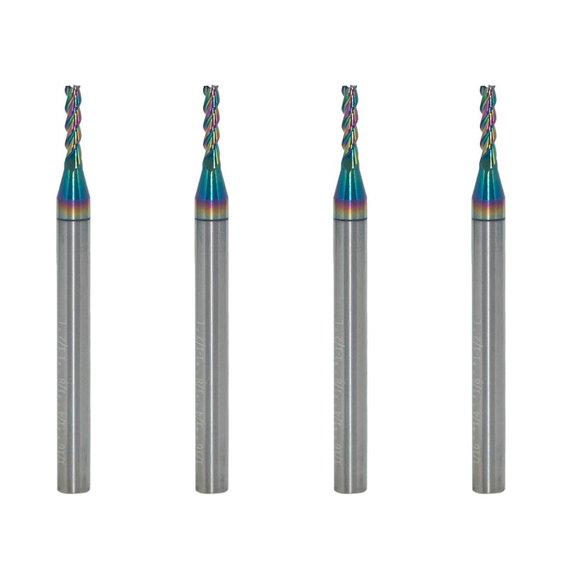 JIANXING Carbide Square End Mill for Aluminum, Copper Alloy, Plastic, 1/16" End Mill Bits, 3 Flute HRC 55 Deg DLC Coating, CNC Router Bits (4 Pieces) - Image 1